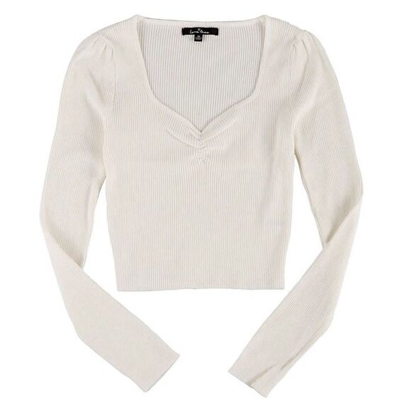 LOVE TREE Juniors Medium Rouched Sweetheart Cropped Sweater - Picture 9 of 10